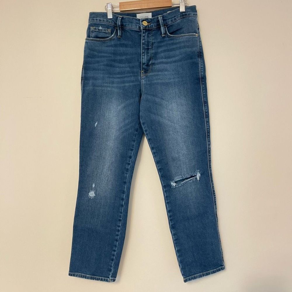 Frame Women Blue Jeans Le Sylvie Crop Distressed Sz 27